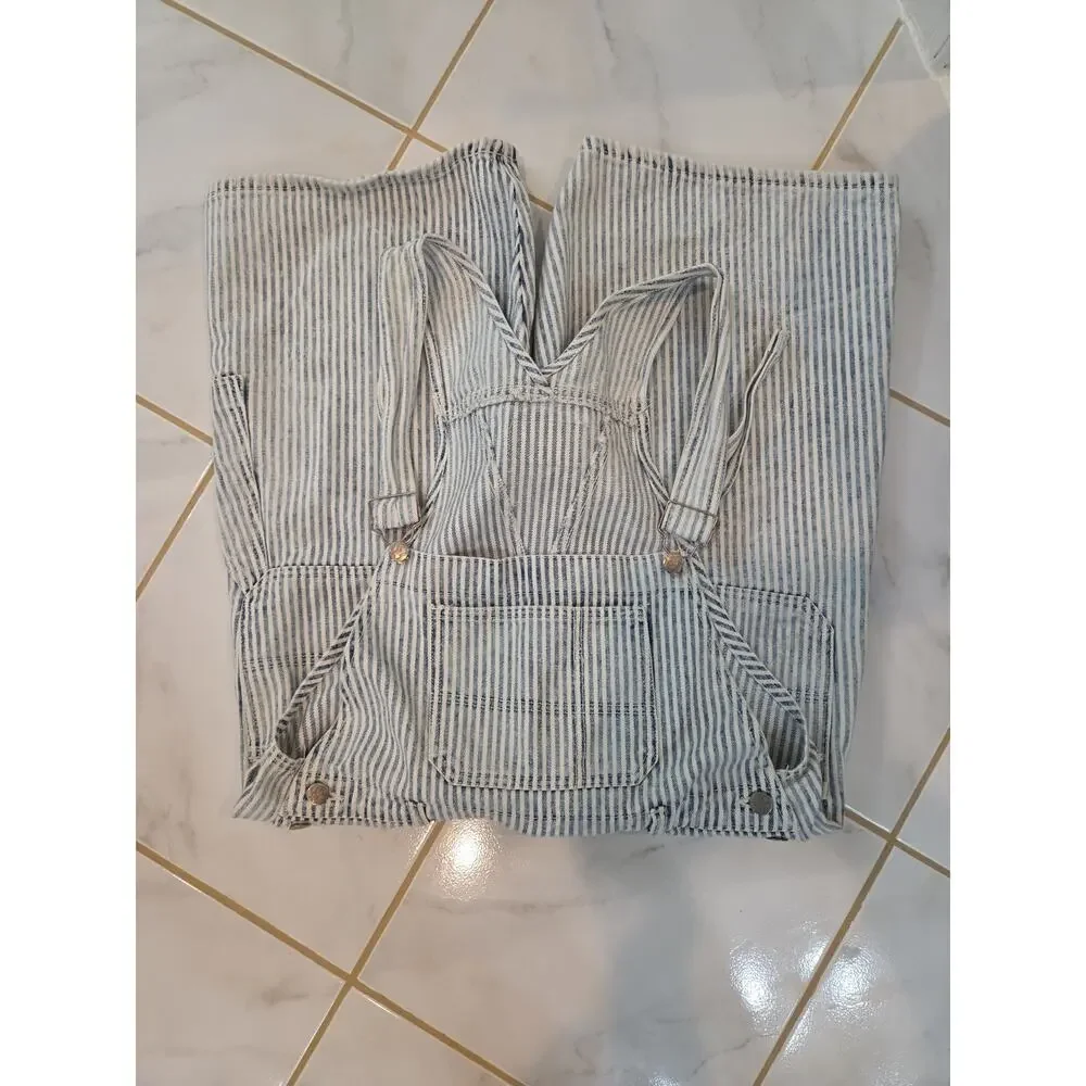 Vtg 90s Texas Tuff Hickory Stripe Denim Overalls Railroad Baggy